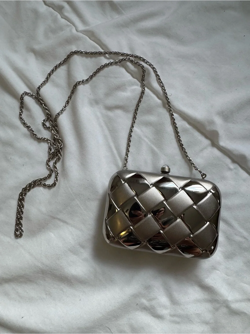Vintage La Regale Silver Micro Metallic Crossbody Clutch